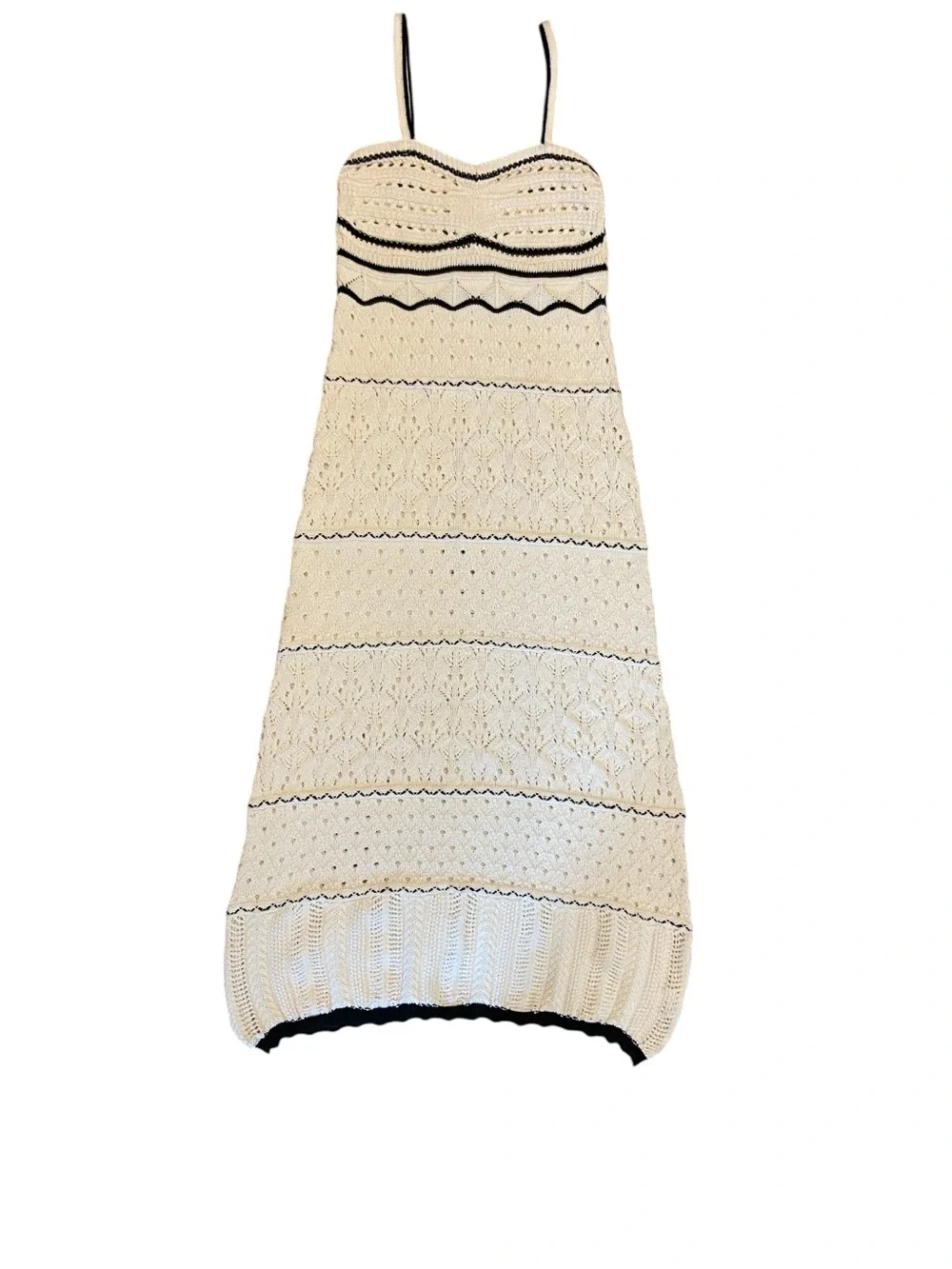 Commense Cream Knit Spaghetti Strap Maxi Dress with Black Trim
